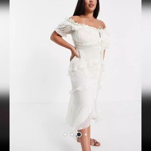 ASOS White Off-Shoulder Midi Dress